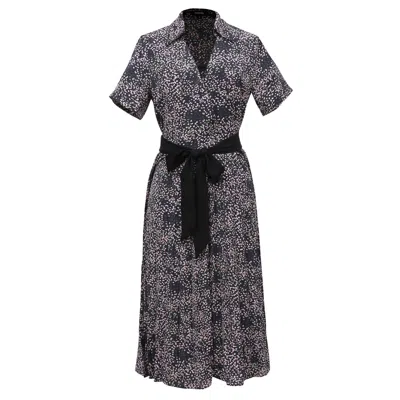 Smart And Joy Women's Black Pleats Printed Tea Dress And Added Belt - Navy & Pink