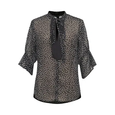 Smart And Joy Women's Black Polka Dots Tulip Sleeves Chiffon Blouse