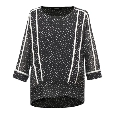Smart And Joy Women's Black Polka Dots White Trim Chiffon Blouse