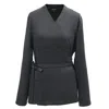 Smart And Joy Women's Black Satin Wrap-over Blouse In Black