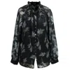 Smart And Joy Women's Black Sheer Feather Print Blouse With Tie Neck In Black