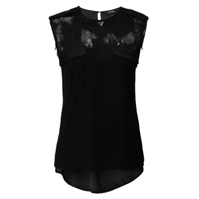 Smart And Joy Women's Black Sleeveless Lace And Satin Top