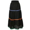 Smart And Joy Women's Black Tiered Ruffles Bohemian Flared Skirt
