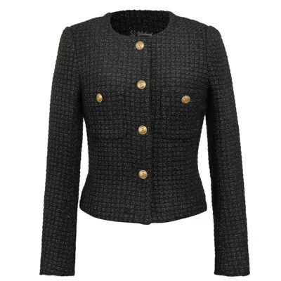 Smart And Joy Women's Black Tweed Blazer Patch With Pockets