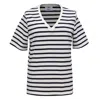 Smart And Joy Women's Black V Neck Stripes Cotton T-shirt - Navy & White In Black