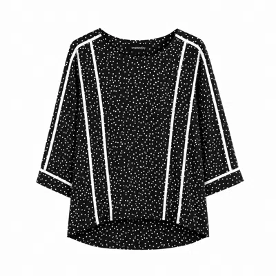 Smart And Joy Women's Black White Chambray Blouse With Polka Dots