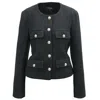 Smart And Joy Women's Black Wool And Golden Buttons Short Jacket In Black