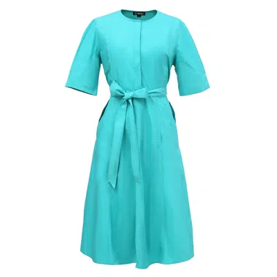 Smart And Joy Women's Blue A-line Cotton Blouse-dress - Aqua