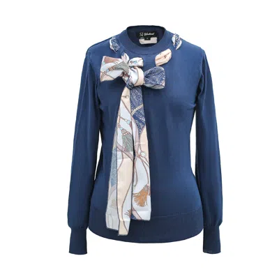 Smart And Joy Women's Blue Ascot-tie Jumper