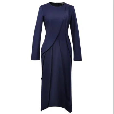 Smart And Joy Women's Blue Asymmetric Structural Lines Dress - Navy