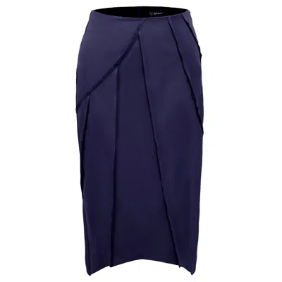 Smart And Joy Women's Blue Asymmetric Structural Lines Skirt - Navy