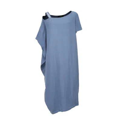 Smart And Joy Women's Blue Asymmetrical Minimalist Cupro Fitted Dress