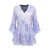Smart And Joy Women's Blue Chiffon Shirt With Tulip Sleeves And Abstract Print In Blue