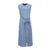 Smart And Joy Women's Blue Cupro Draped Side Tie Midi Dress In Blue