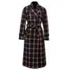 Smart And Joy Women's Blue Double Breasted Checks Coat - Navy In Blue