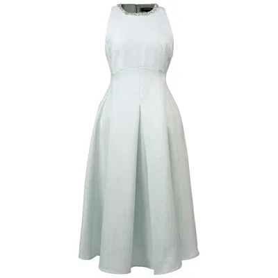 Smart And Joy Women's Blue Fit-and-flare Collar Trim Textured Jacquard Dress - Mint