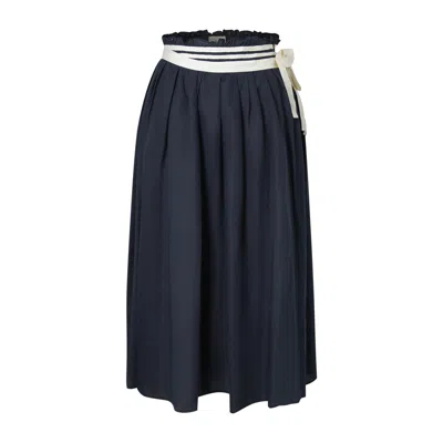 Smart And Joy Women's Blue Flared Linen Midi Skirt