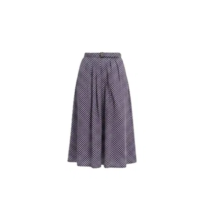 Smart And Joy Women's Blue Flared Midi Skirt With Abstract Print