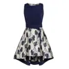 SMART AND JOY WOMEN'S BLUE FLOWER JACQUARD BOW BELTED DRESS