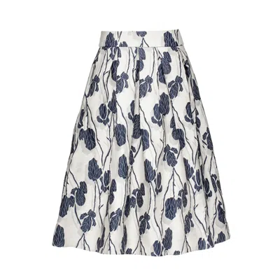 Smart And Joy Women's Blue Flower Jacquard Puffy Midi Skirt In Multi