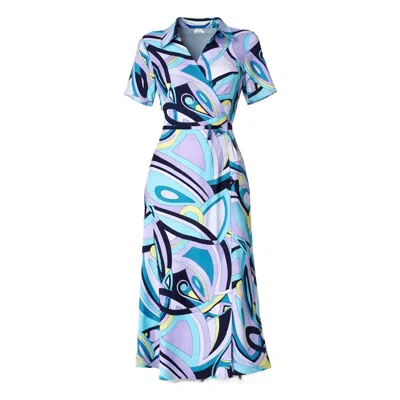 Smart And Joy Women's Blue Graphic Print Wrap Dress