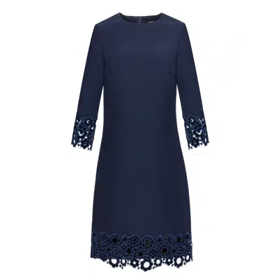 Smart And Joy Women's Blue Lace Trimmed Shift Dress