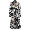 Smart And Joy Women's Blue Macro Abstract Print V Neck Dress - Navy In Multi