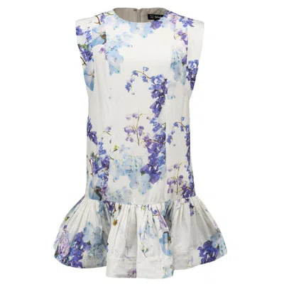 Smart And Joy Women's Blue Macro Floral Print Ruffle Mini Dress