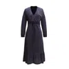 Smart And Joy Women's Blue Midi Trapeze Dress With Liberty Print And Satin Bias In Blue