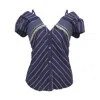 Smart And Joy Women's Blue Off-shoulder Stripe Top In Blue