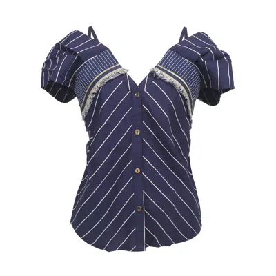 Smart And Joy Women's Blue Off-shoulder Stripe Top