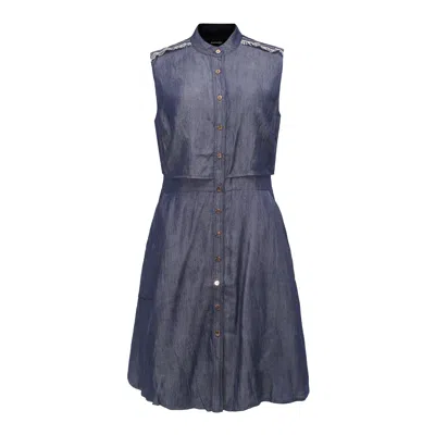 Smart And Joy Women's Blue Open Back Fit-and-flare Dress