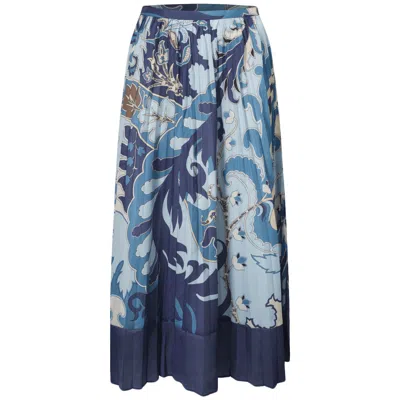 Smart And Joy Women's Blue Pleated Midi Skirt With Print