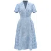 Smart And Joy Women's Blue Retro Shirt Dress With Checked Print In Blue