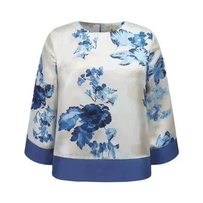 Smart And Joy Women's Blue Satin Blouse With Contrasting Floral Print