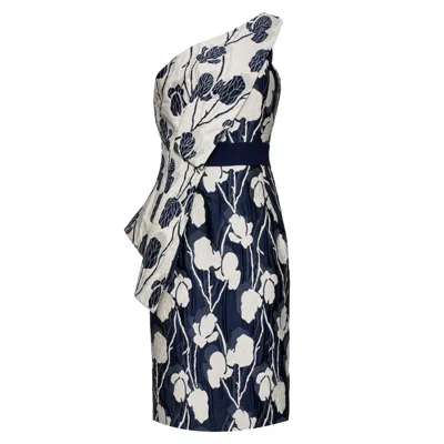 Smart And Joy Women's Blue Sculptural Flower Jacquard Bustier Dress