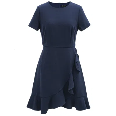 Smart And Joy Women's Blue Short Skater Dress With Frills - Navy