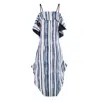 Smart And Joy Women's Blue Stripe Print Cold Shoulder Dress In Blue