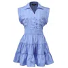 Smart And Joy Women's Blue Striped Tiered Panels Mini Shirt Dress In Blue