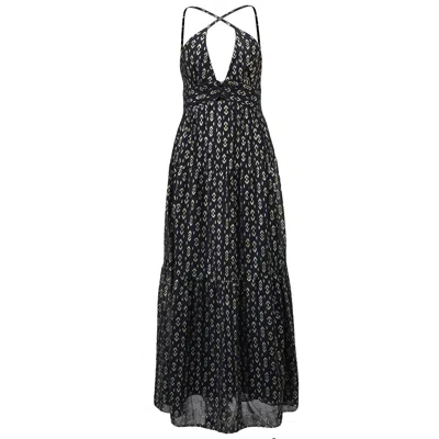 Smart And Joy Women's Blue Tiered Panels Backless Strappy Maxi Dress - Navy