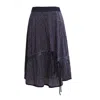 Smart And Joy Women's Blue Trapeze Velvet Skirt With Liberty Print And Satin Bias In Blue