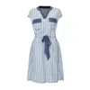 Smart And Joy Women's Blue Tunic Dress With Drawstring Belt And Geometric Print In Blue