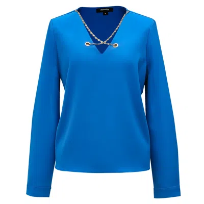 Smart And Joy Women's Blue V-neck Blouse And Decorative Chain