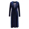 Smart And Joy Women's Blue V-neck With Lacework Velvet Dress In Blue