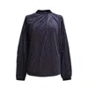 Smart And Joy Women's Blue Velvet Blouse With Liberty Print And Satin Bias In Blue