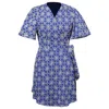 Smart And Joy Women's Blue Wrap Geometric Mini Dress In Blue