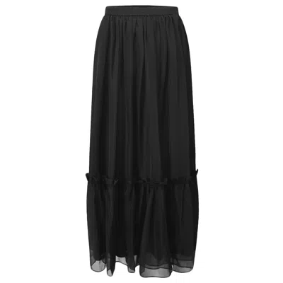 Smart And Joy Women's Boho-style Ruffled Skirt With Elastic Waistband - Black