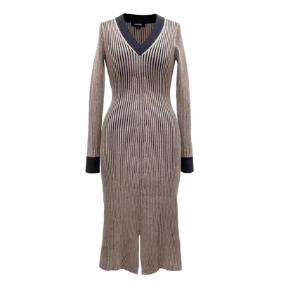 Smart And Joy Women's Brown Bi Color V Neck Jumper Dress