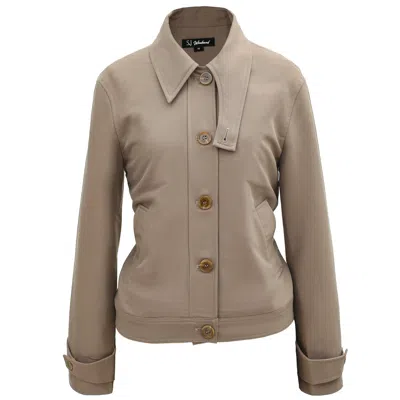 Smart And Joy Women's Brown Buttoned Collar Short Jacket