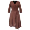 Smart And Joy Women's Brown Crossed Draped On Side Skater Dress - Rust In Brown